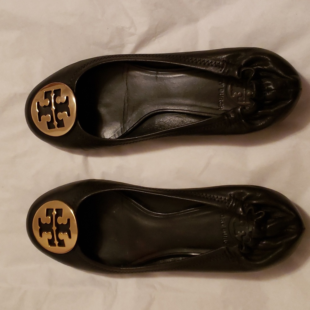 Tory Burch Black Reva Leather Ballet Flats Sz 7